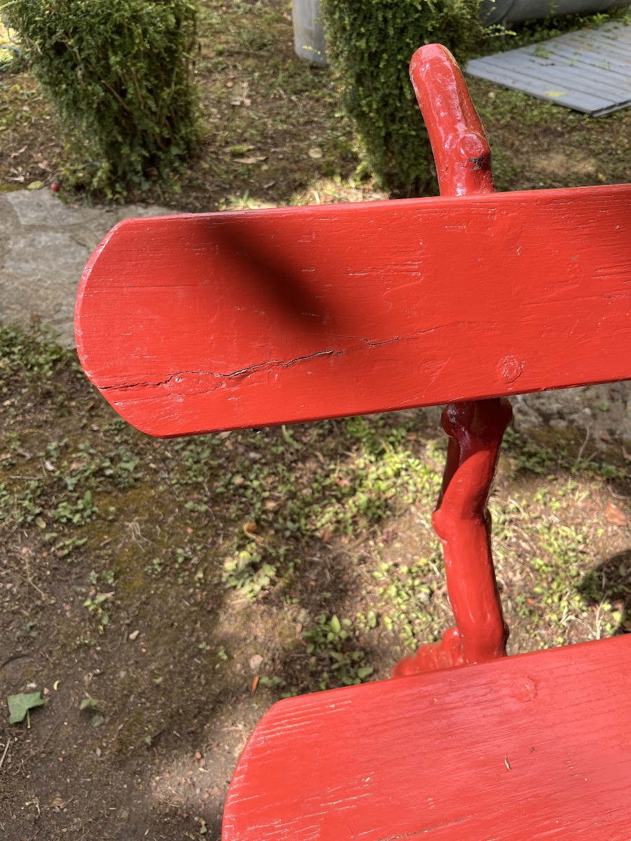 Garden Bench With Cast Iron Base And Wooden Seat. Length 205 Cm. 19th Century -photo-2