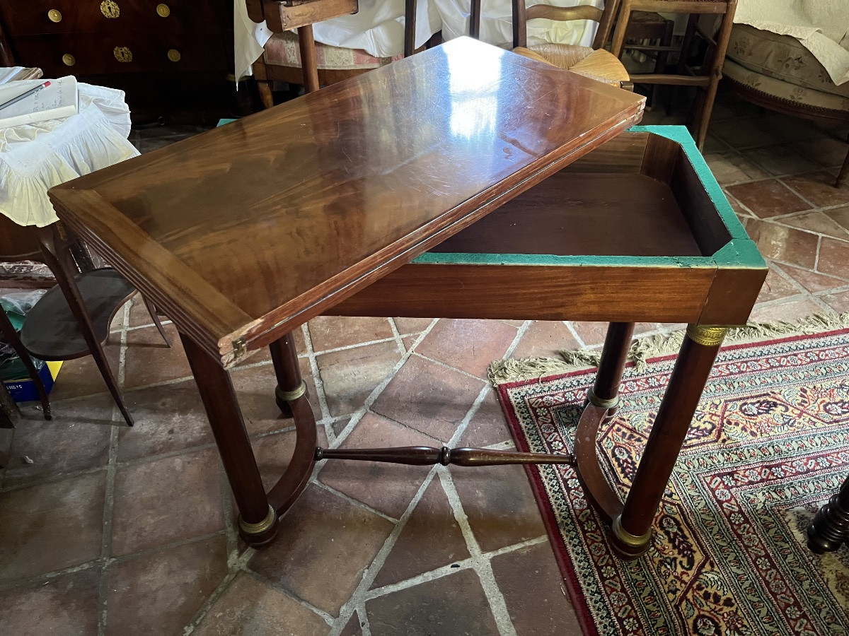Table à jeux en acajou, à colonnes.  XIXème -photo-8