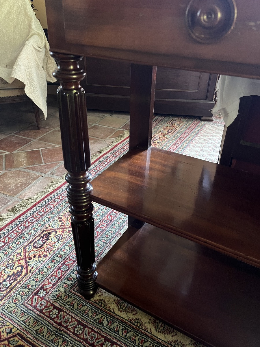 Console, desserte en acajou. Tiroirs en façade et deux étagères. XIXème -photo-2