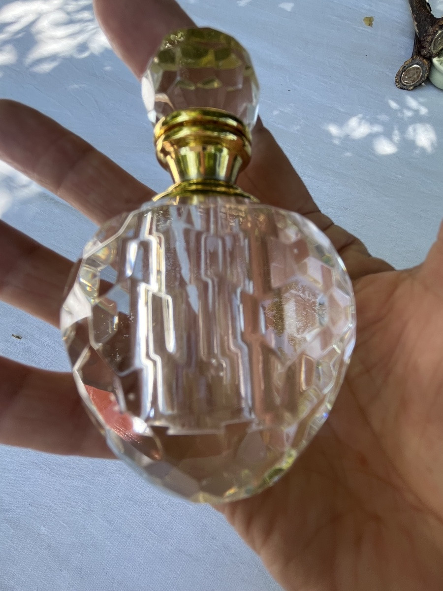 "honeycomb" Crystal Perfume Bottle. Circa 1980s-photo-3