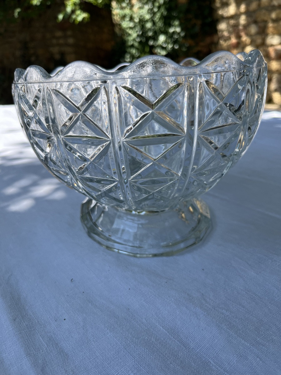 Molded Glass Fruit Bowl, 1950s/60s. Footed Bowl With Lattice Pattern.-photo-2