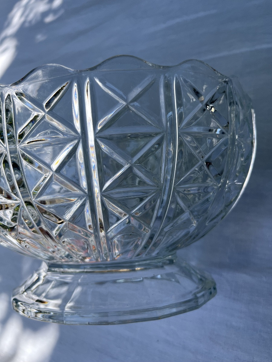 Molded Glass Fruit Bowl, 1950s/60s. Footed Bowl With Lattice Pattern.-photo-4