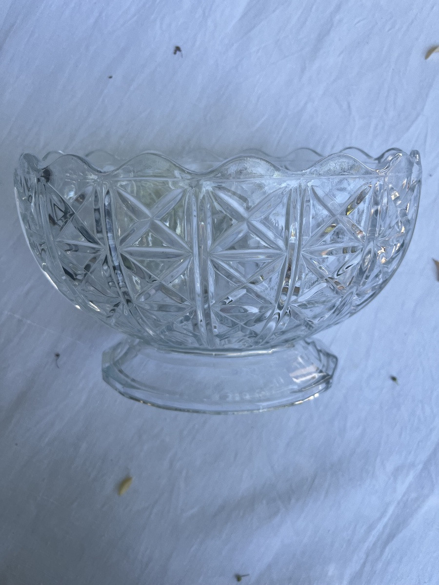 Molded Glass Fruit Bowl, 1950s/60s. Footed Bowl With Lattice Pattern.-photo-3