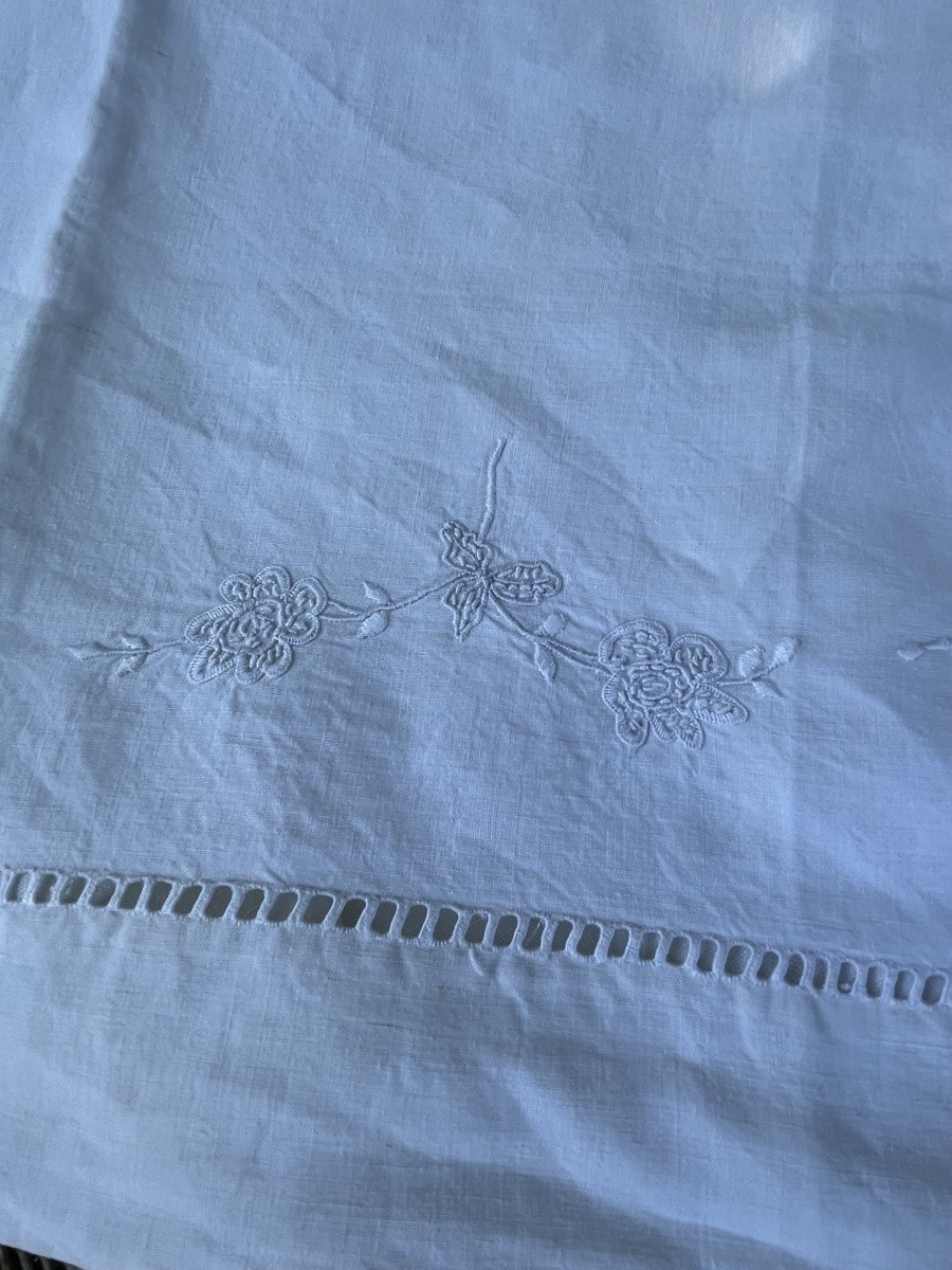 Linen Thread Sheet. Cr Monogram Embroidery. 220 X 290 Cm. Antique Sheet Or Tablecloth -photo-4