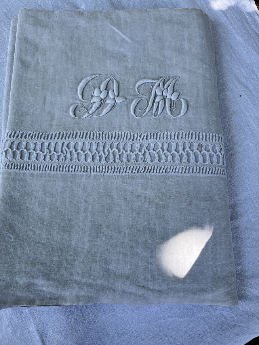 Pair Of Castle Sheets, Monogram Dm. 230 X 340 Cm -photo-2