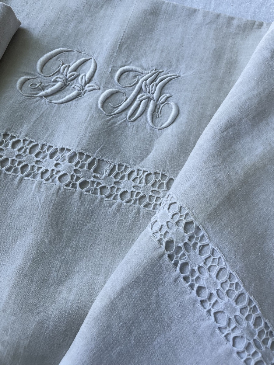 Pair Of Castle Sheets, Monogram Dm. 230 X 340 Cm -photo-7
