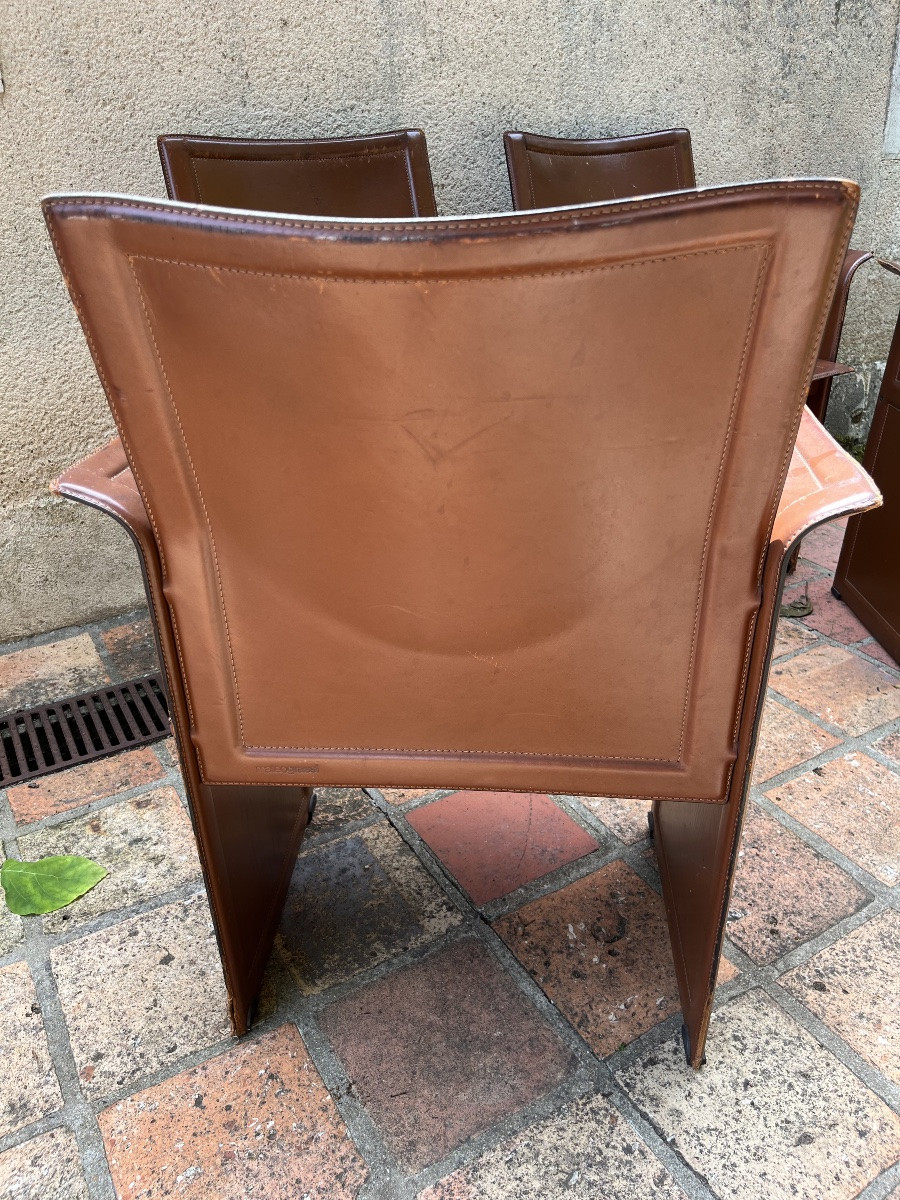 Fauteuils (x4) cuir fauve, modele Korium par Matteo Grassi pour Tito Agnoli. -photo-7