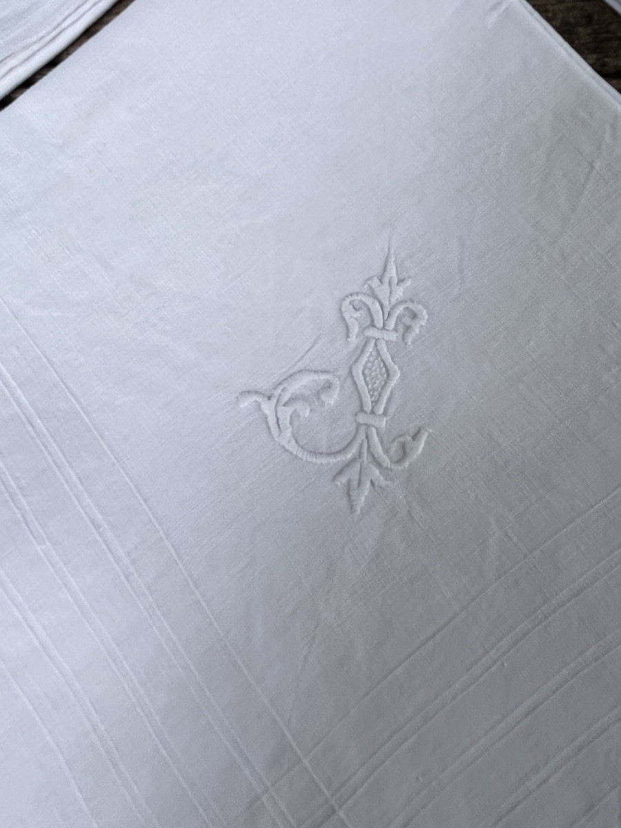 Thread Handkerchiefs (x6) 52 X 49 Cm. Initials Jc With Fleur-de-lis -photo-2