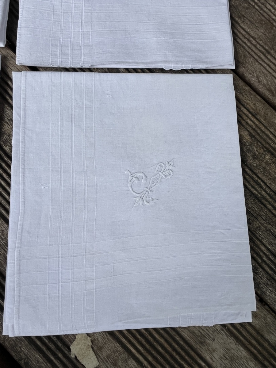 Thread Handkerchiefs (x6) 52 X 49 Cm. Initials Jc With Fleur-de-lis -photo-3