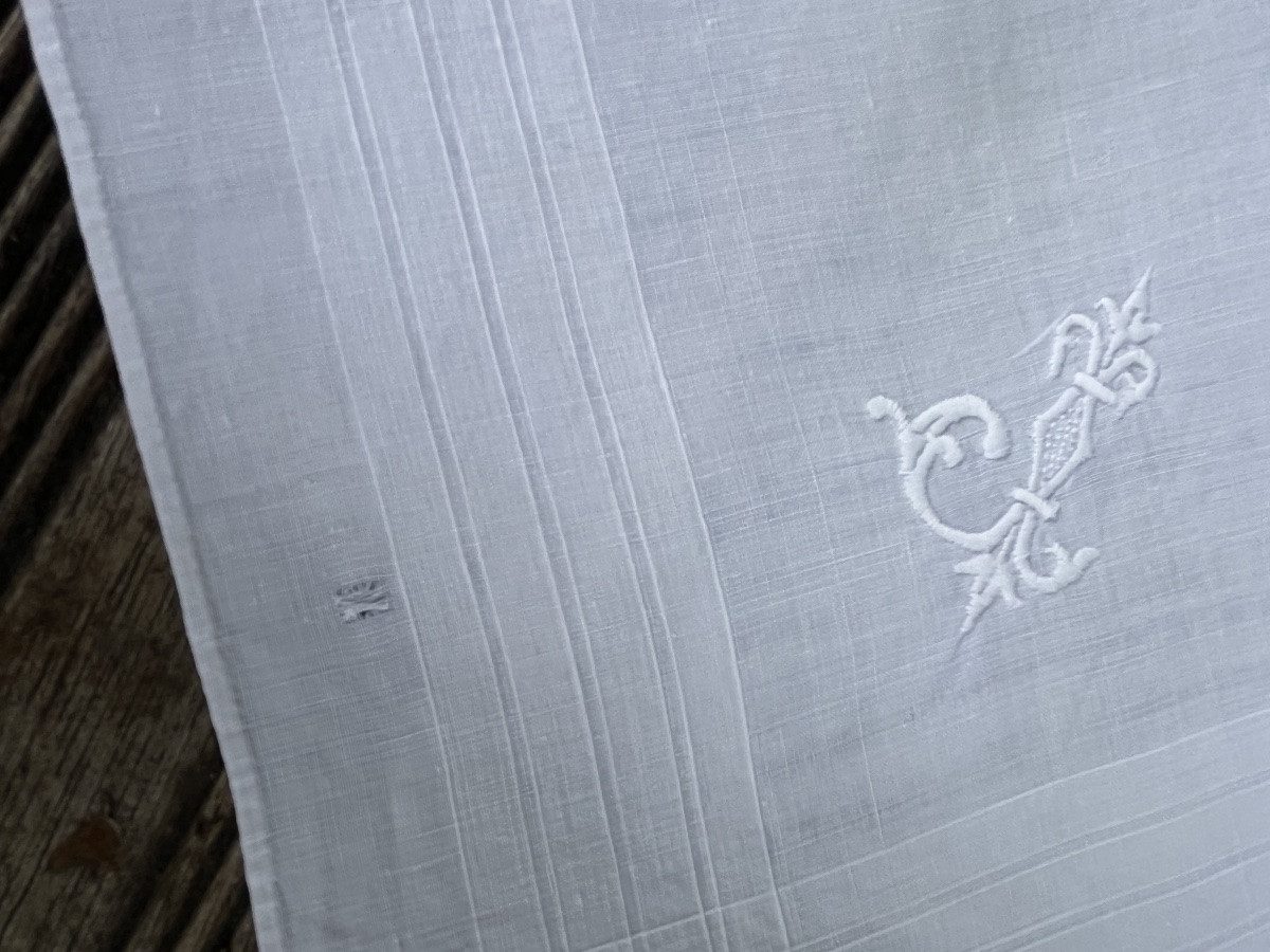 Thread Handkerchiefs (x6) 52 X 49 Cm. Initials Jc With Fleur-de-lis -photo-1