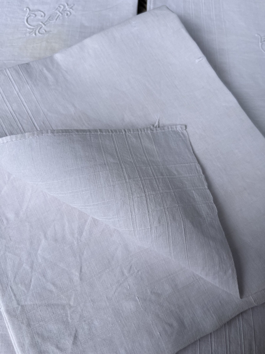 Thread Handkerchiefs (x6) 52 X 49 Cm. Initials Jc With Fleur-de-lis -photo-5