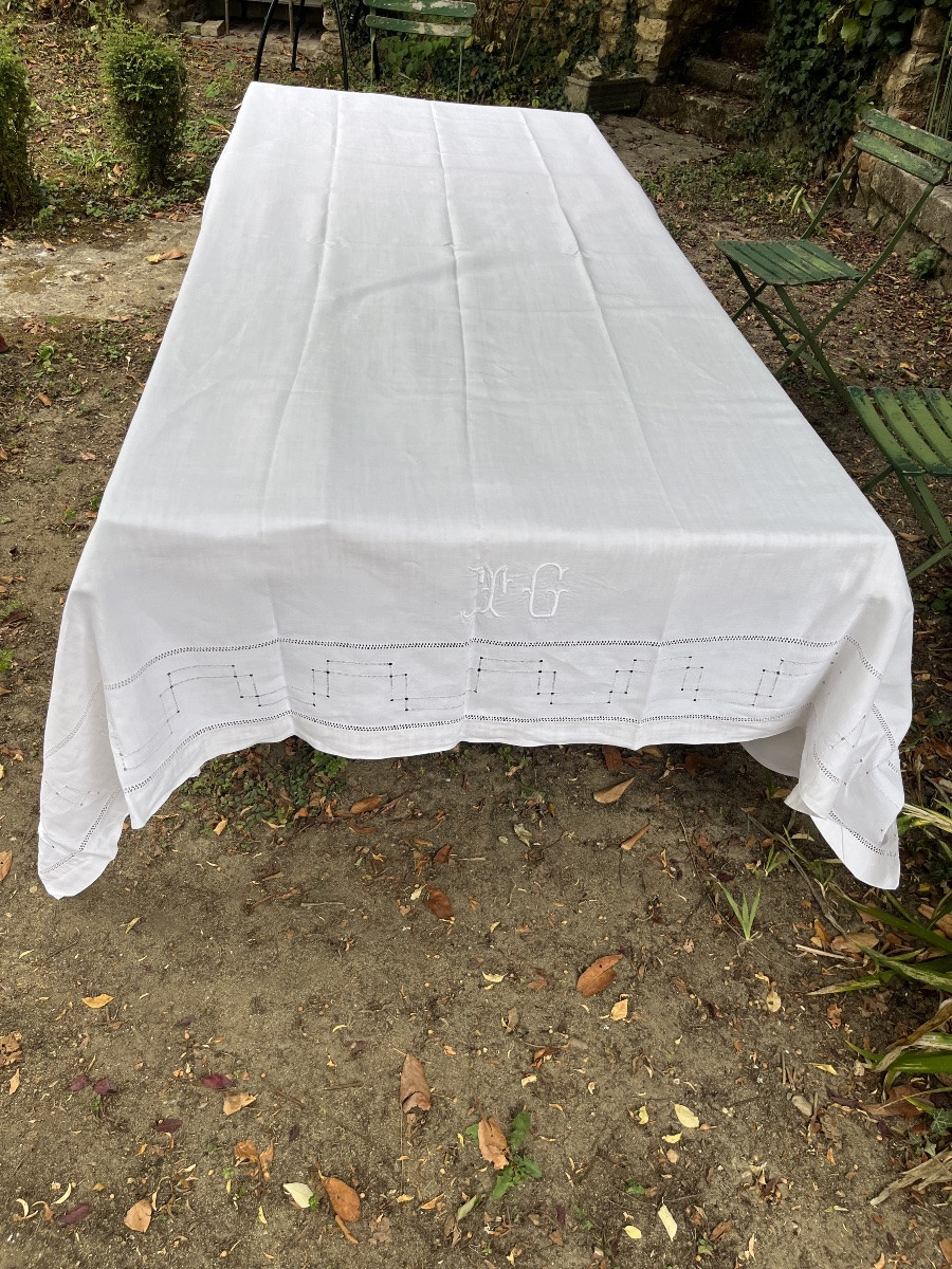 Embroidered Sheet In Mixed Fabric (linen/cotton) Monogram Tg. 220 X 310 Cm-photo-2