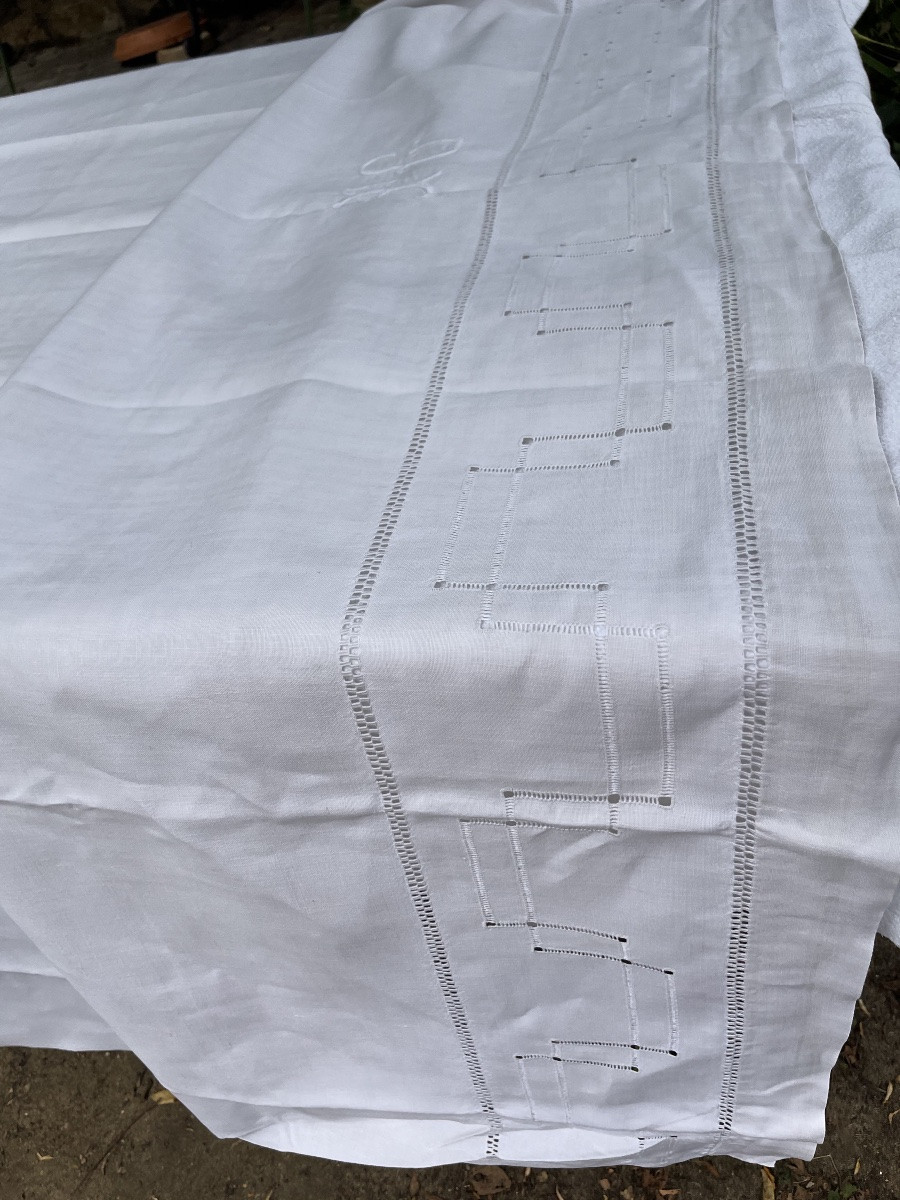 Embroidered Sheet In Mixed Fabric (linen/cotton) Monogram Tg. 220 X 310 Cm-photo-1