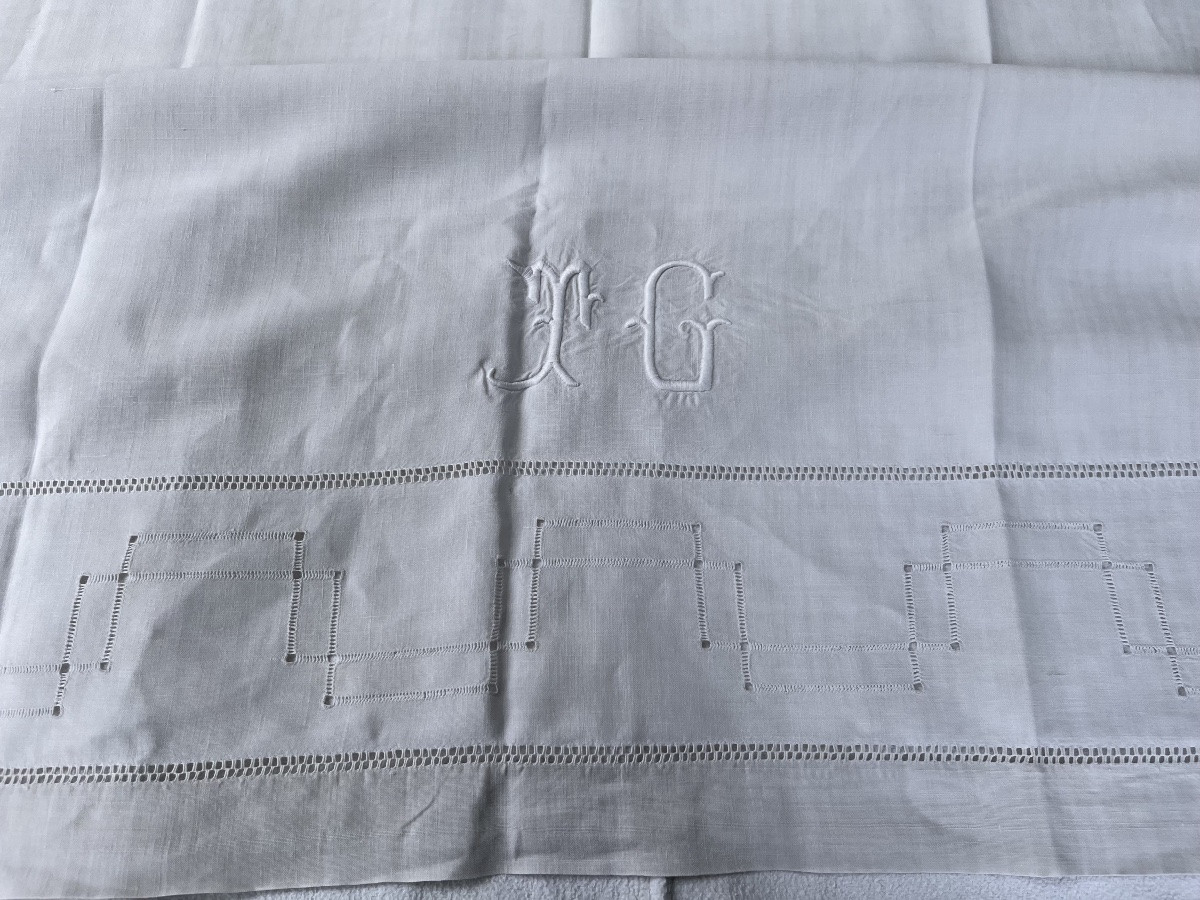 Embroidered Sheet In Mixed Fabric (linen/cotton) Monogram Tg. 220 X 310 Cm-photo-2