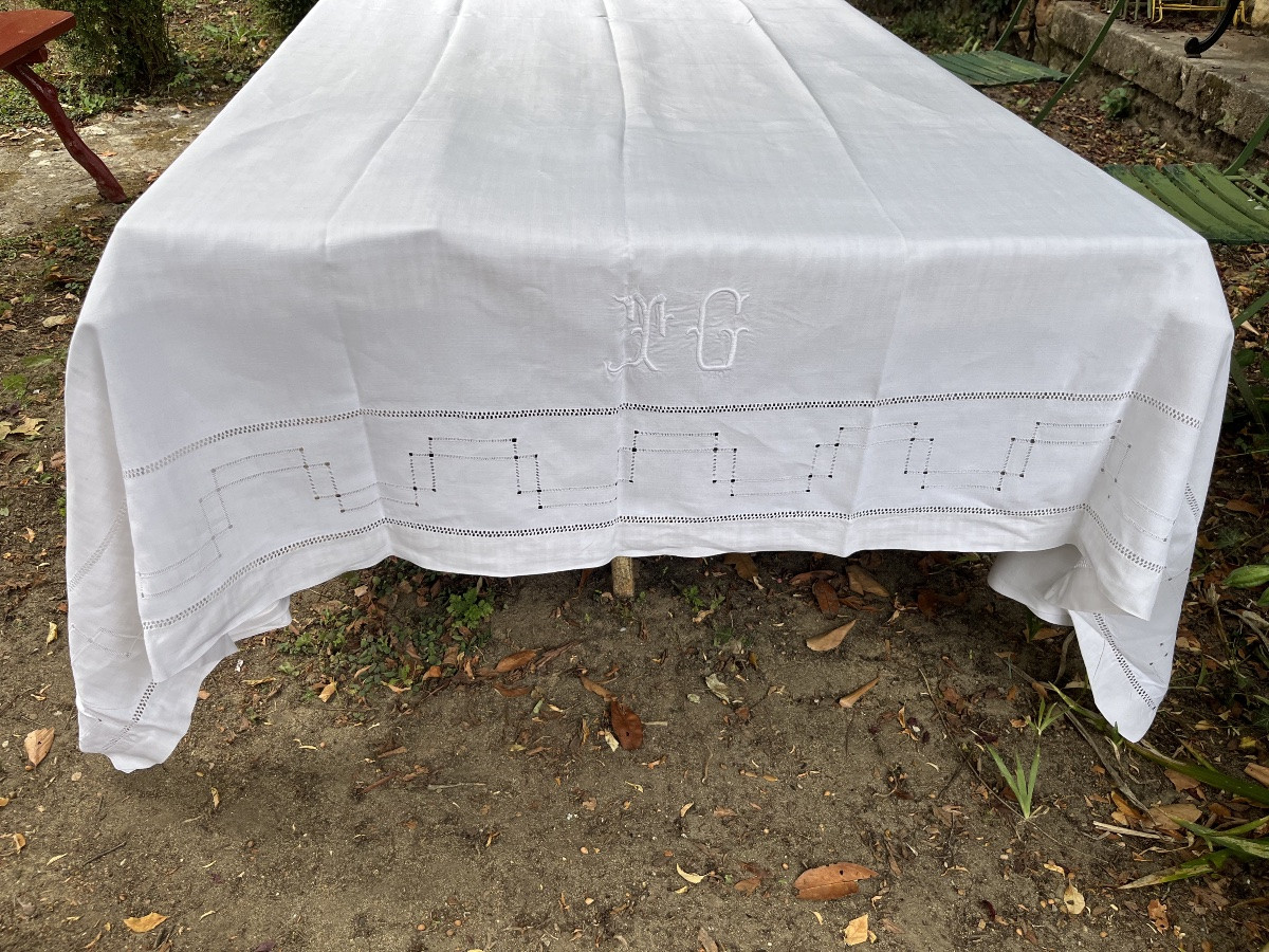 Embroidered Sheet In Mixed Fabric (linen/cotton) Monogram Tg. 220 X 310 Cm-photo-4