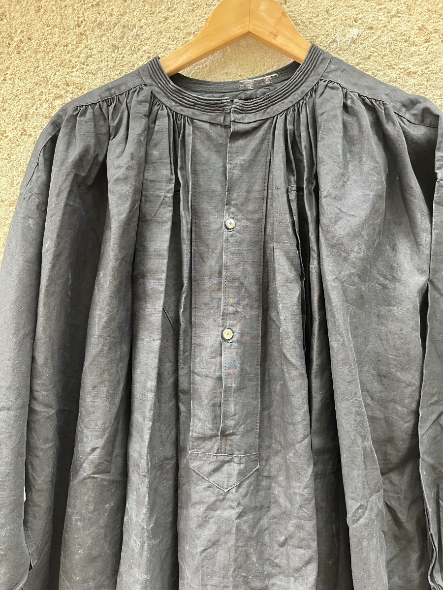 Biaude, ancienne blouse noire en lin. XIX eme. Blouse de maquignon -photo-2