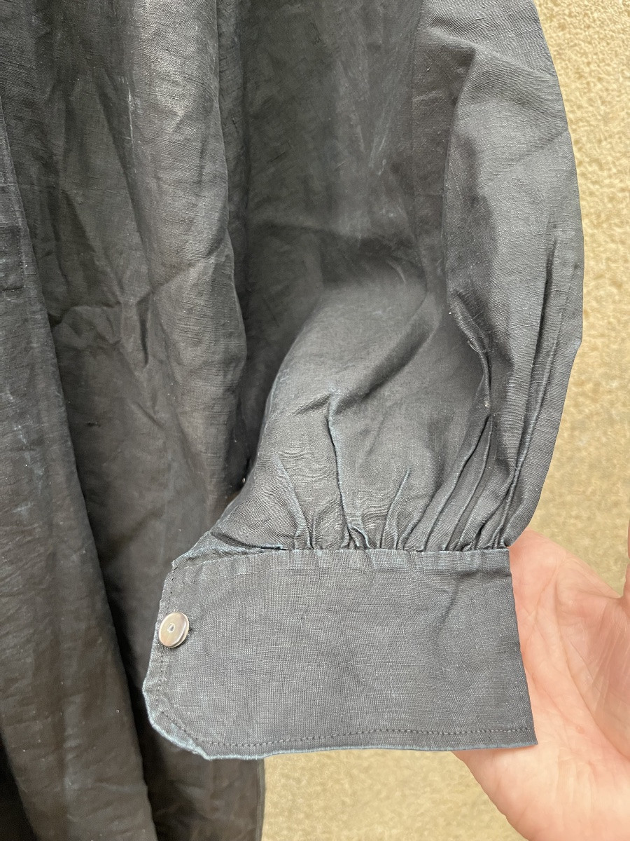 Biaude, ancienne blouse noire en lin. XIX eme. Blouse de maquignon -photo-1