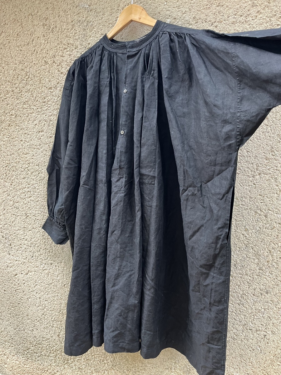 Biaude, ancienne blouse noire en lin. XIX eme. Blouse de maquignon -photo-4