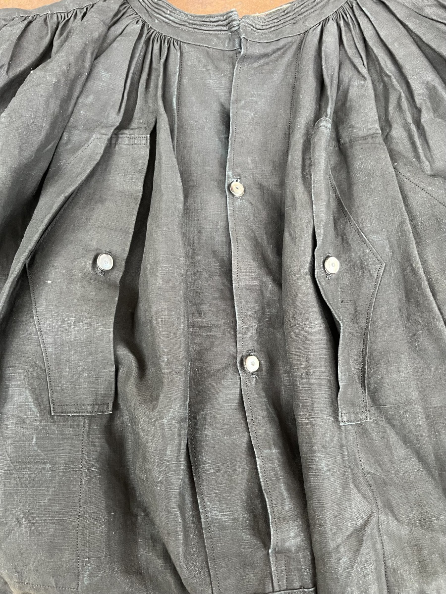 Biaude, ancienne blouse noire en lin. XIX eme. Blouse de maquignon -photo-5