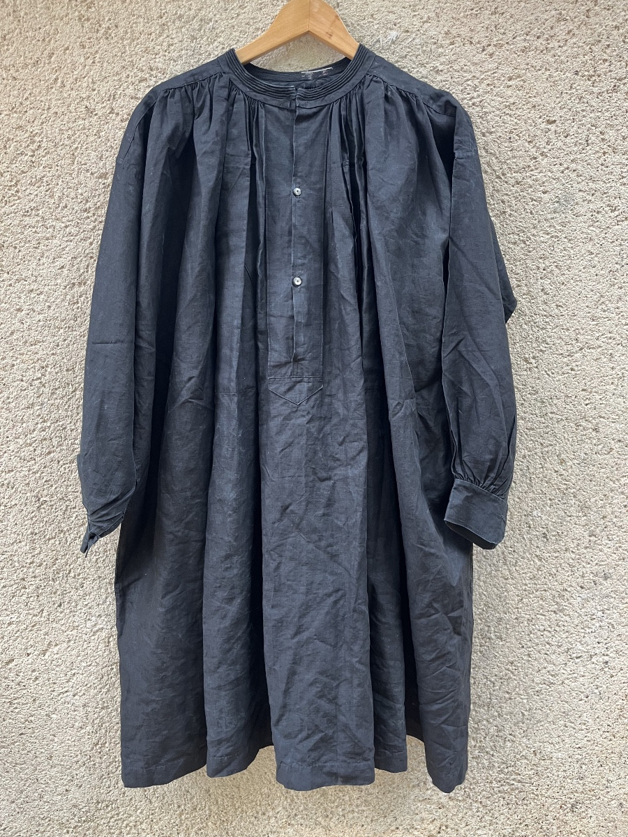 Biaude, ancienne blouse noire en lin. XIX eme. Blouse de maquignon 