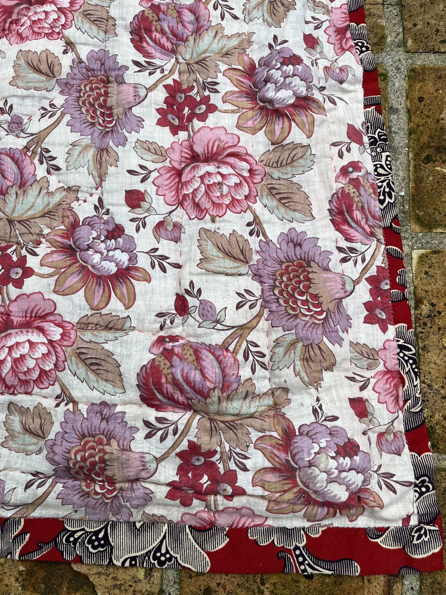 Boutis, couverture, dessus de lit, motif floral recto verso. Début XXéme -photo-2
