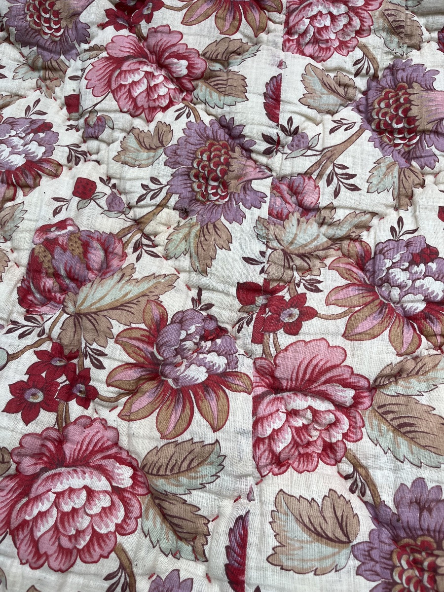 Boutis, couverture, dessus de lit, motif floral recto verso. Début XXéme -photo-3