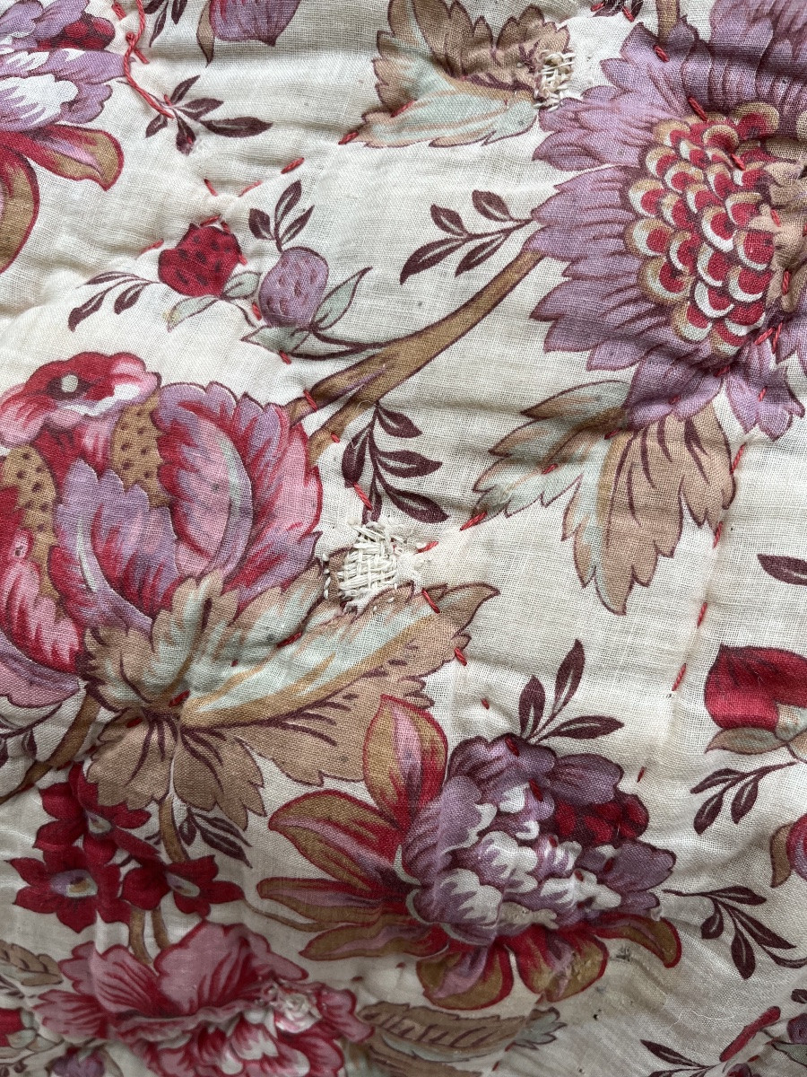 Boutis, couverture, dessus de lit, motif floral recto verso. Début XXéme -photo-4