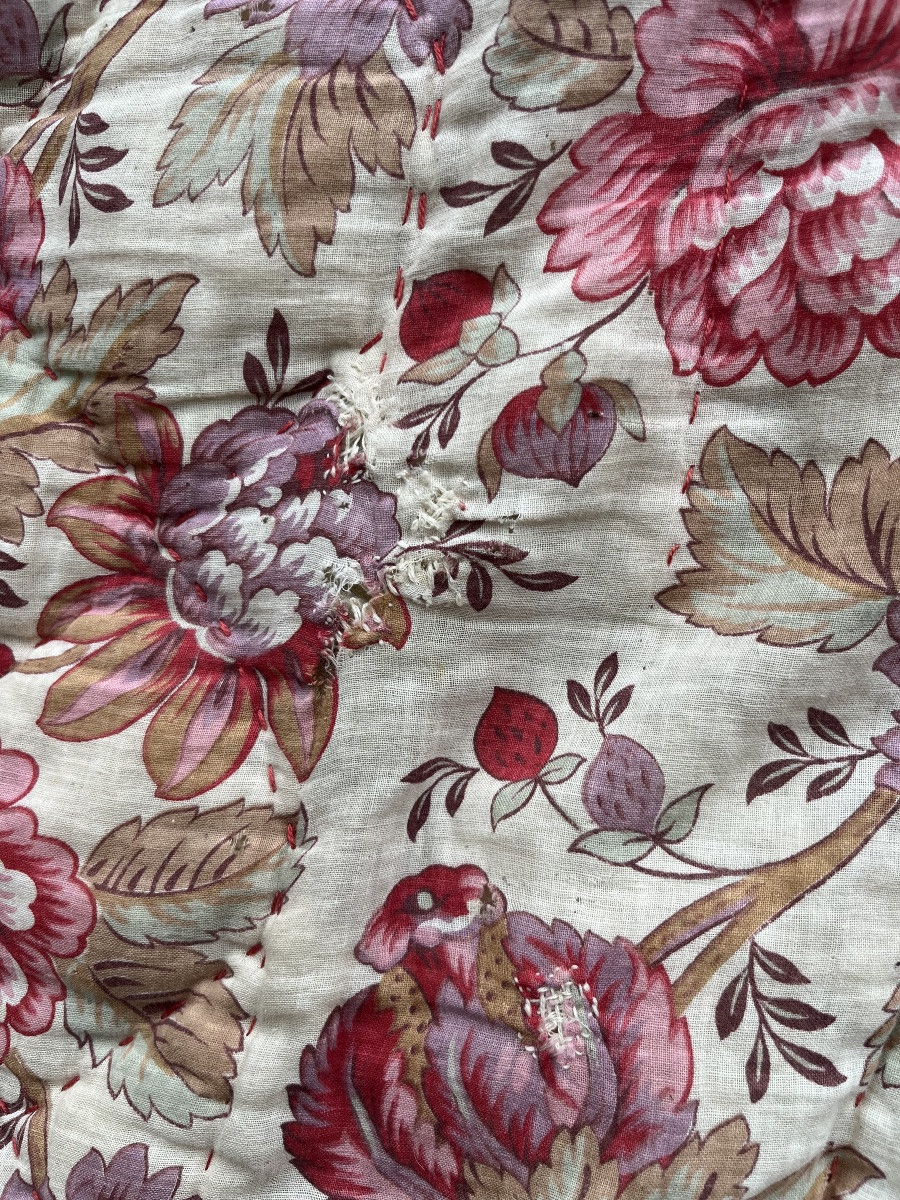 Boutis, couverture, dessus de lit, motif floral recto verso. Début XXéme -photo-1