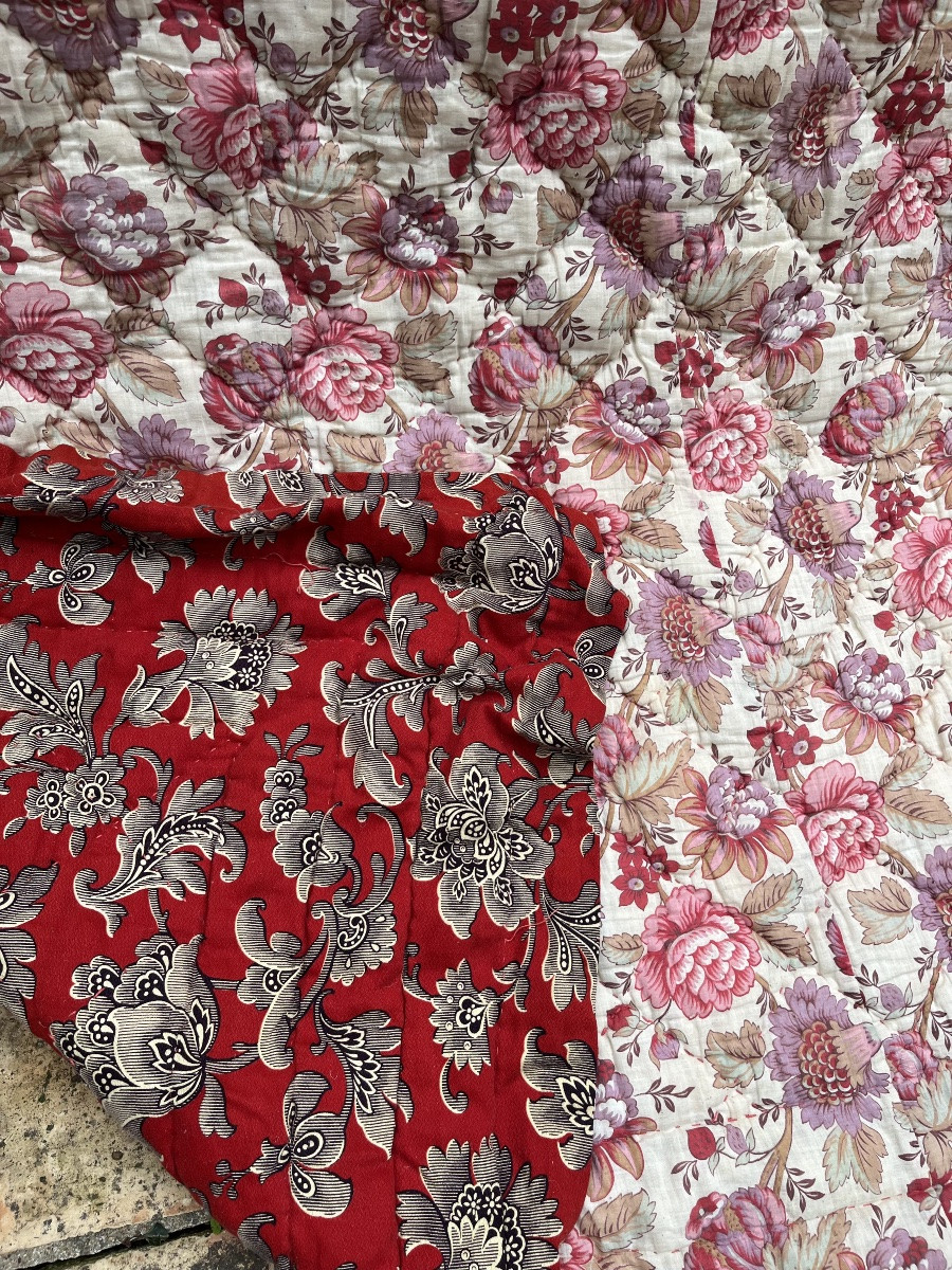 Boutis, couverture, dessus de lit, motif floral recto verso. Début XXéme -photo-2