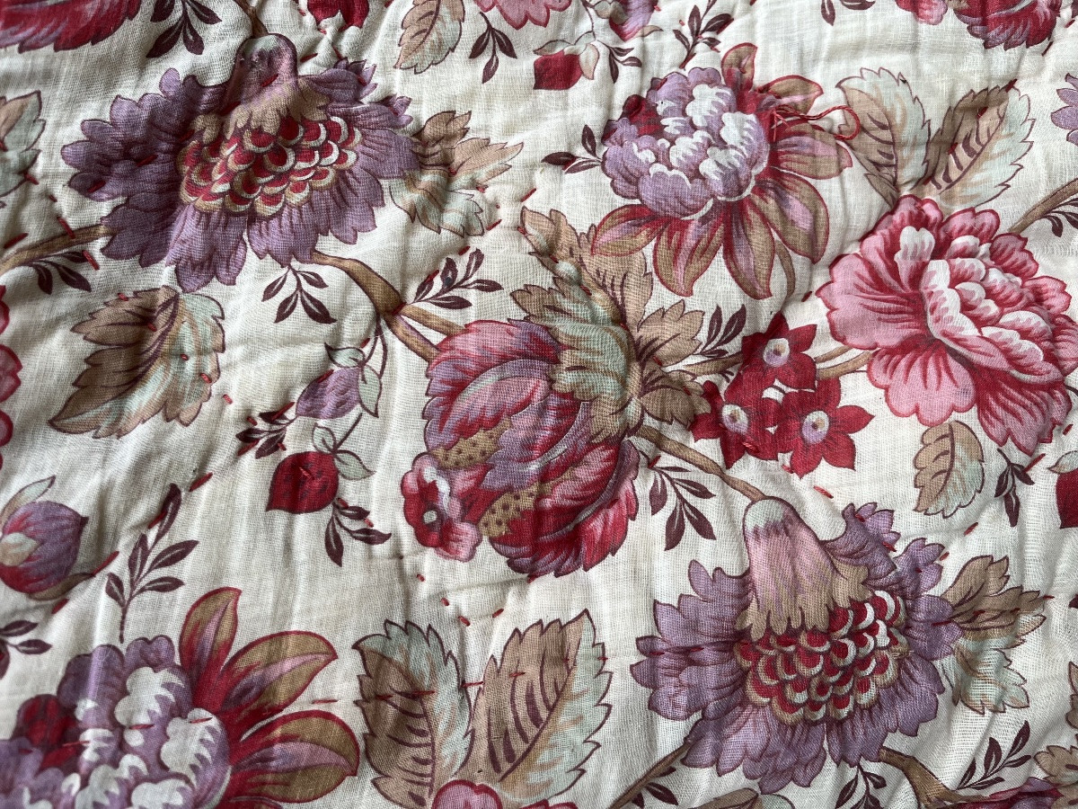Boutis, couverture, dessus de lit, motif floral recto verso. Début XXéme -photo-3