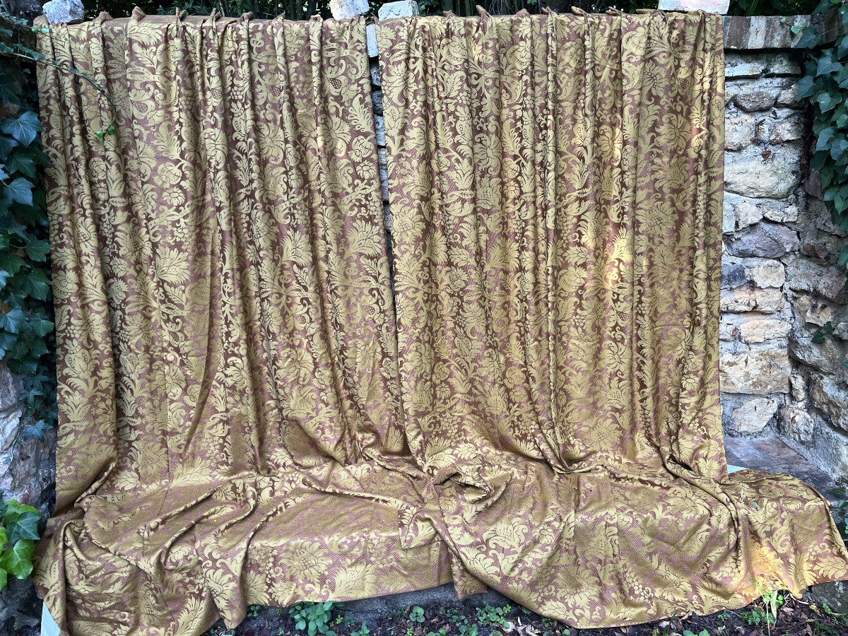 Double rideaux en lainage et double de cotonnade. Hauteur 255 cm. -photo-4