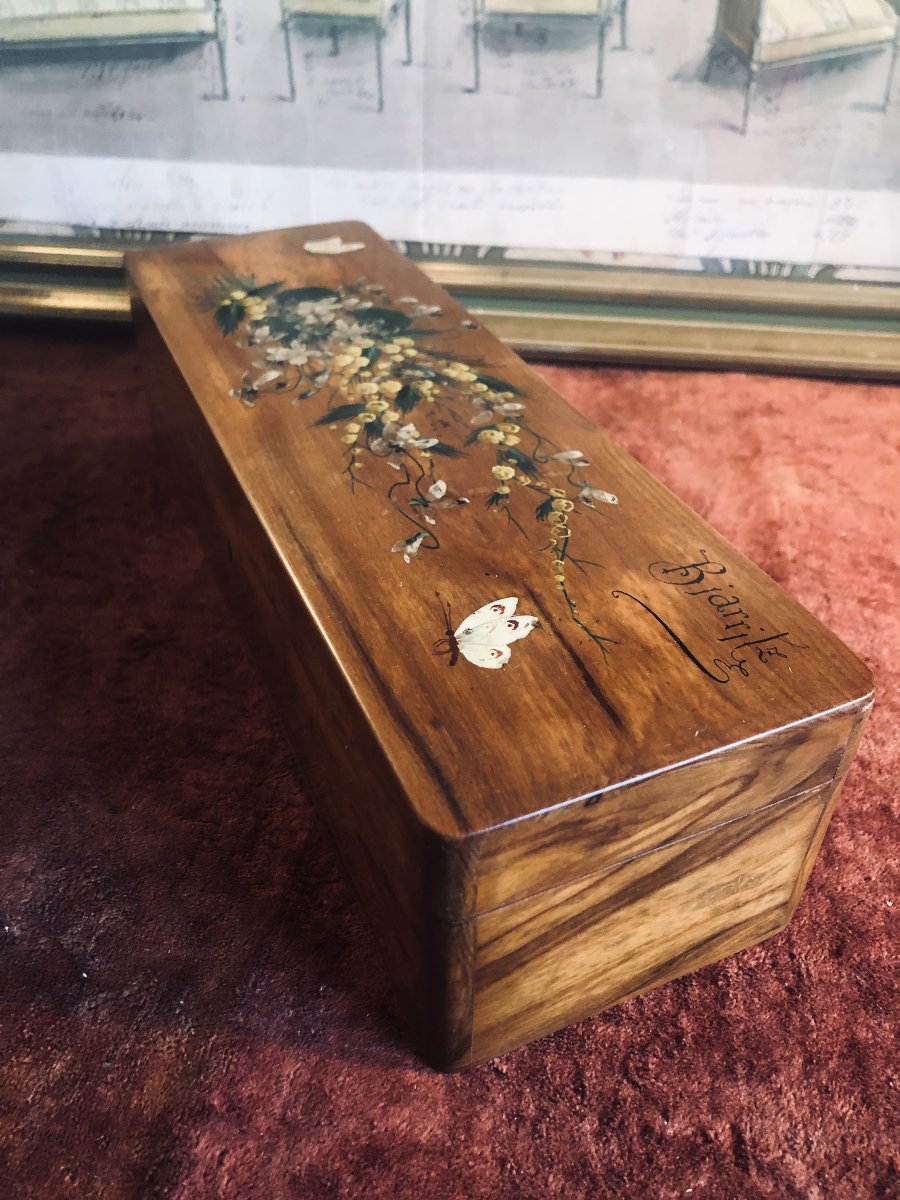 Glove Or Jewelry Box Decorated With Mimosas And Butterflies.  Biarritz. Early 20th Century-photo-2