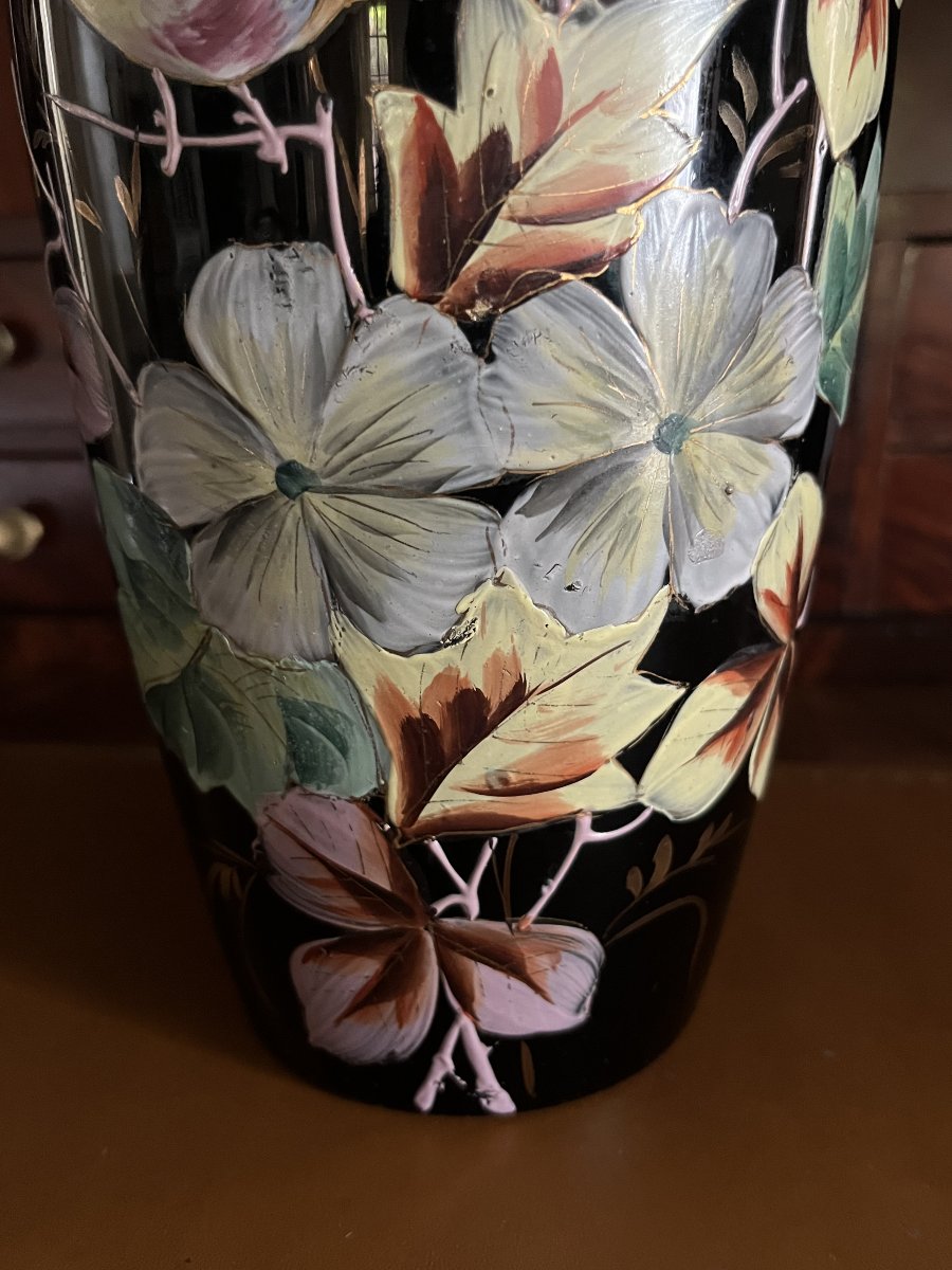 Black Opaline Vase With A Floral Design. Early 20th Century-photo-3