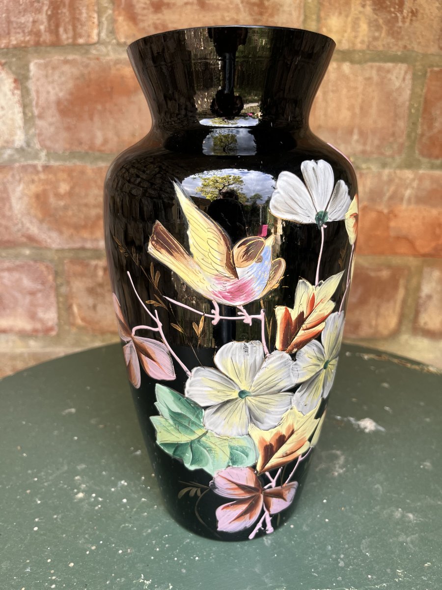 Black Opaline Vase With A Floral Design. Early 20th Century-photo-1