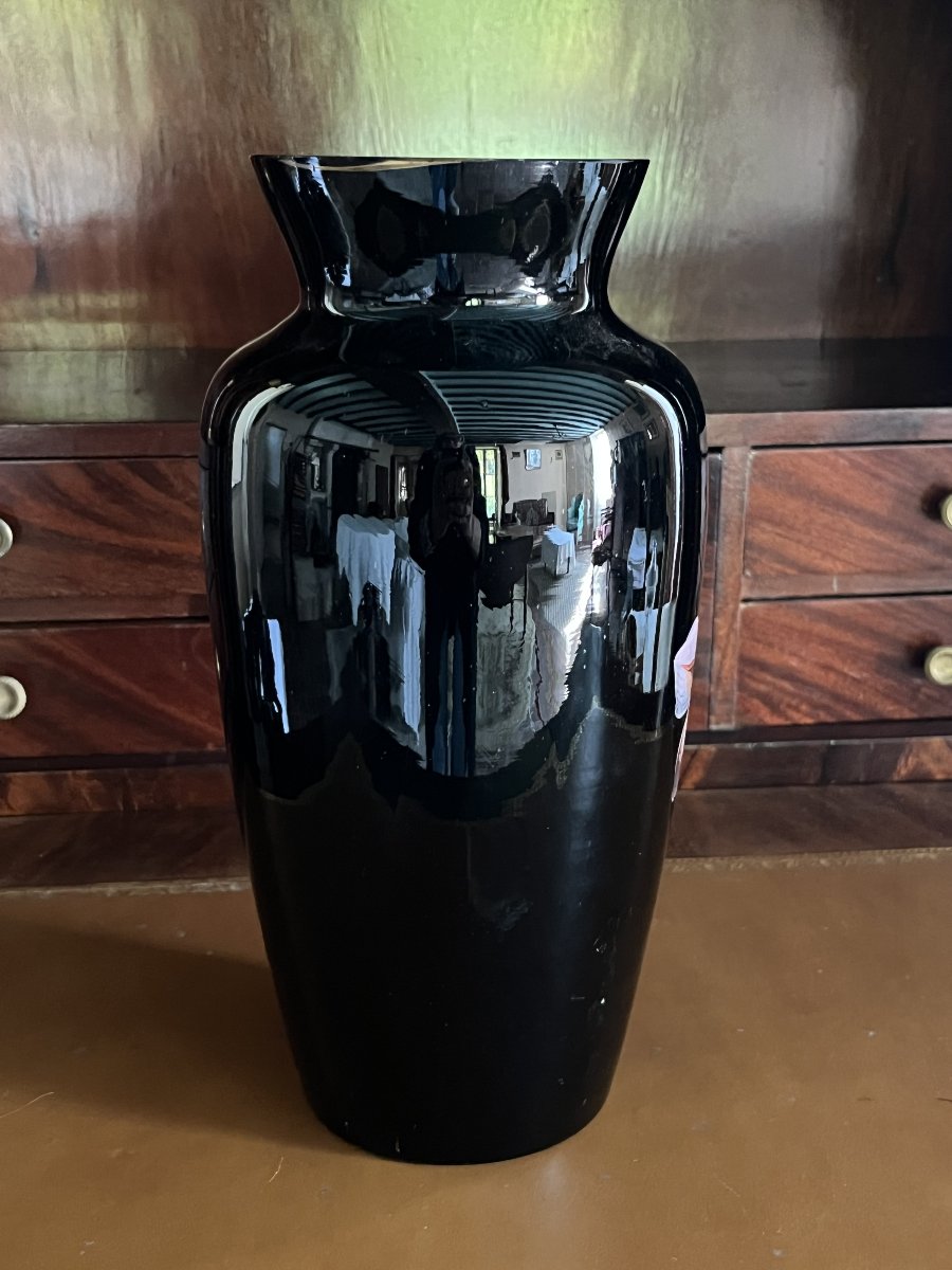 Black Opaline Vase With A Floral Design. Early 20th Century-photo-4