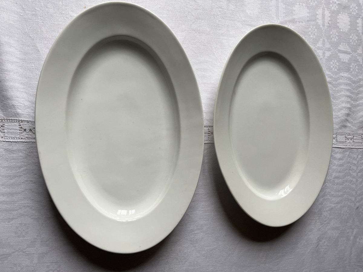 White Earthenware Plates (2). Veggie Plates, Oyster Plates