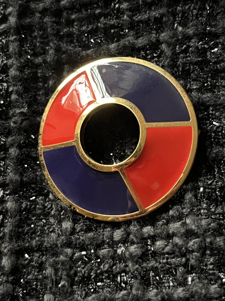 Broche YSL modèle "Bouée" métal doré  & émail 