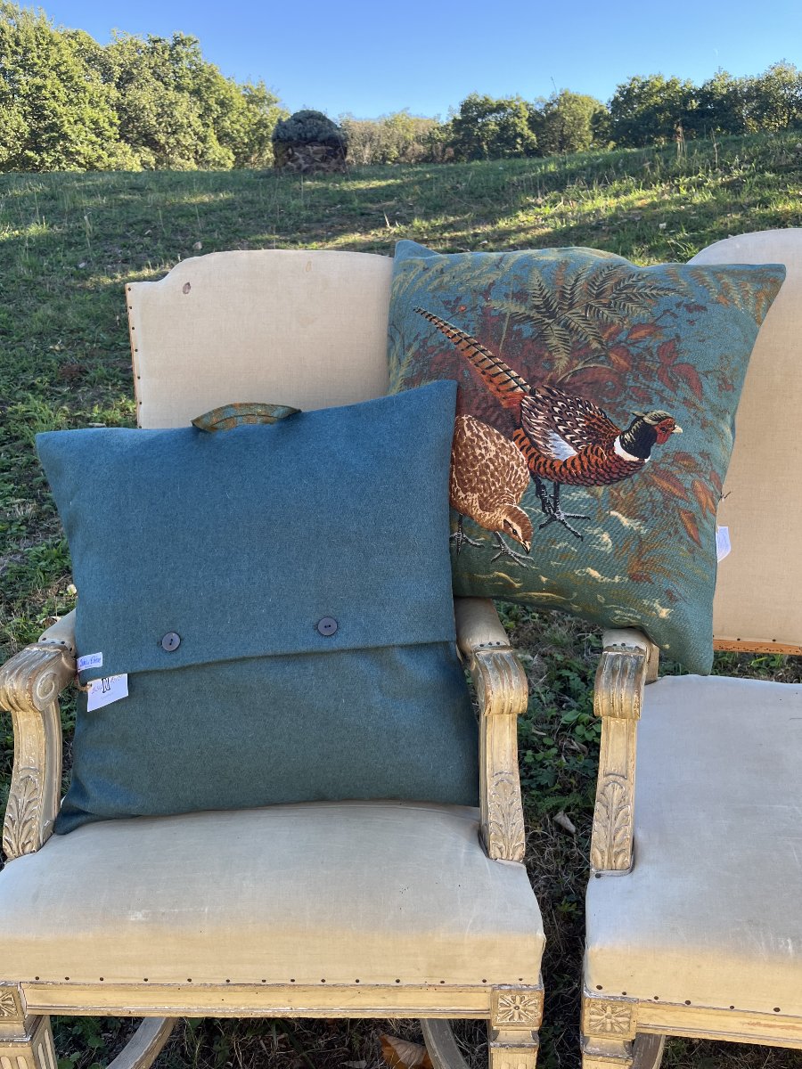 Paire de coussins " Couple de faisans",  coussins thème chasse -photo-1