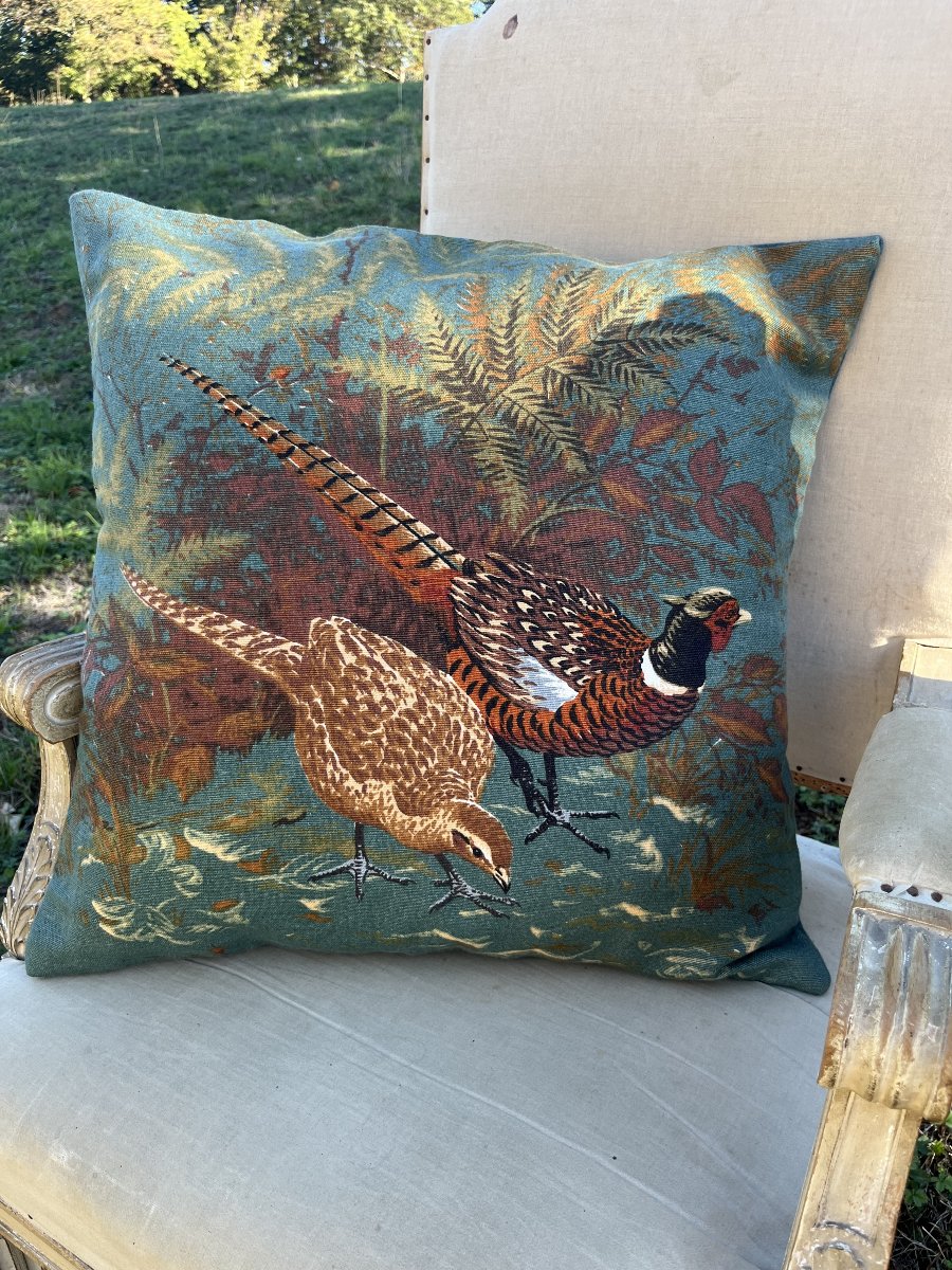 Paire de coussins " Couple de faisans",  coussins thème chasse -photo-2