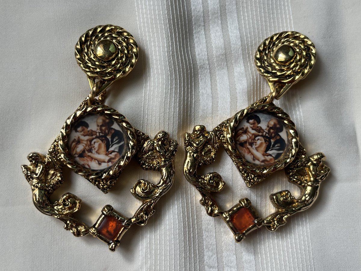 Clip-on Earrings By Designer F. Volle. Circa 1990.  Large Pendant Earrings-photo-2