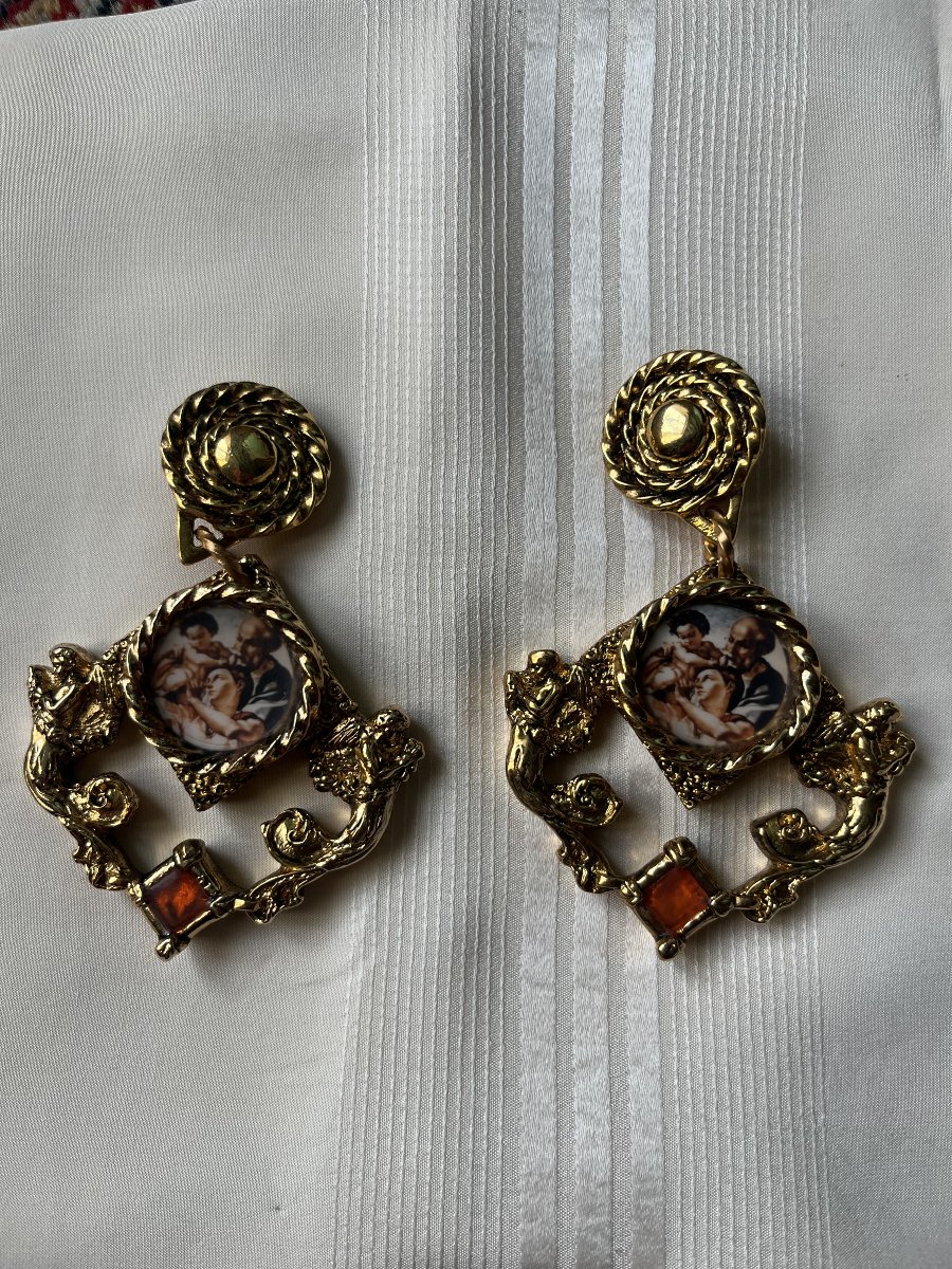 Clip-on Earrings By Designer F. Volle. Circa 1990.  Large Pendant Earrings