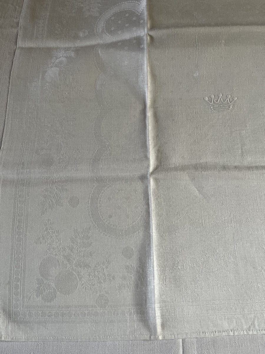 Serviettes damassées (x8) couronnées. Coton/soie-photo-4
