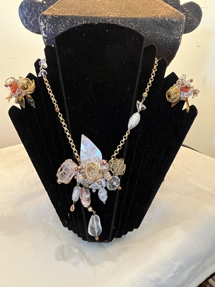 Parure de bijoux LILI MEUNIER Paris. collier et boucles d oreilles clip. Verres de Murano-photo-4