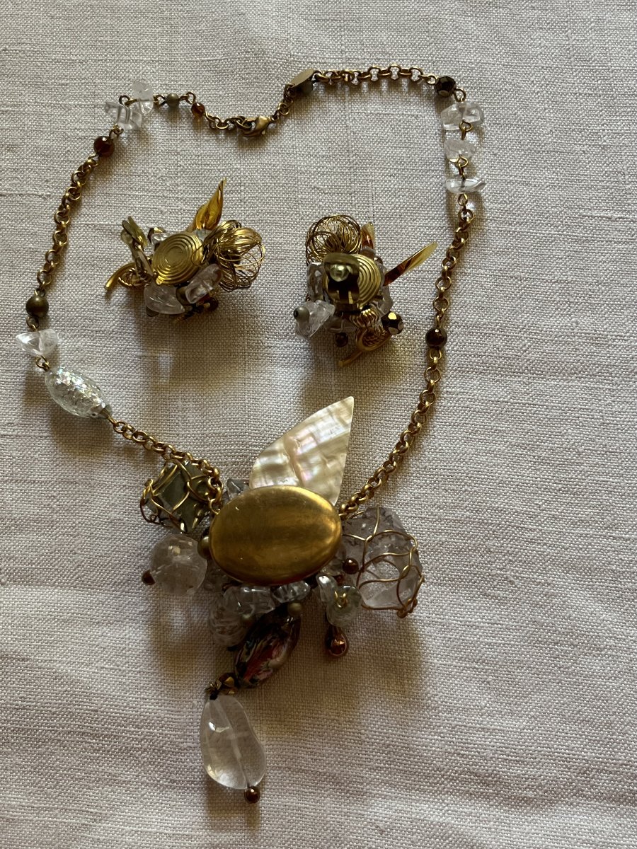 Parure de bijoux LILI MEUNIER Paris. collier et boucles d oreilles clip. Verres de Murano-photo-8