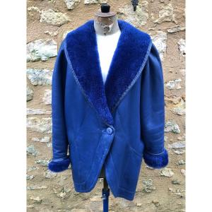 Guy Laroche Jacket In Blue Shearling. Circa 1985