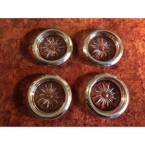 Bottle Coasters (x4) Crystal And Silver-plated Metal Ring