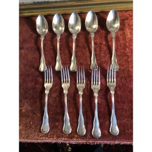 Cutlery (x5) Forks & Spoons. Silver Plated. Halphen