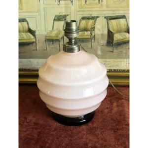 Art Deco Lamp Base In Pink And Black Opaline
