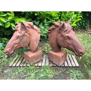 Pair Of Cast Iron Horse Heads. 