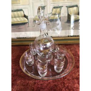 Enameled Glass Liqueur Service. Carafe And Glasses. Napoleon III